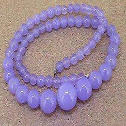 Natural 6-14mm purple Jade Round Gemstone Tower Beads Necklace 18" AAA