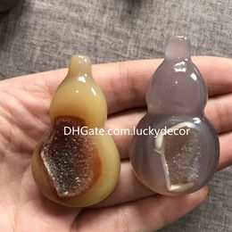 Agate Geode Hand Carved Gourd Figurine Sculpture Good Luck Gifts Lovely 2" Multicolor Natural Druzy Quartz Crystal Cluster Psychic Guardian Reiki Healing 5Pieces