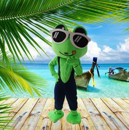 Lovely Frog Mascot Costume Frogs with Hat Glasses Cartoon Character Plush Mascot Costumes for Christmas Advertising Adult Suits