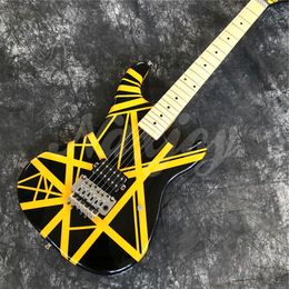 Top Quality Black and Yellow Stripes Electric Guitar,6 Strings Solid Wood Guitarra Musical Instruments
