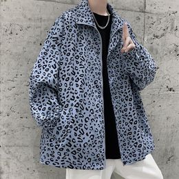 Men's Jackets 2022 Autumn Hip Hop Korean Fashion Leopard Printed Jacket Men Japanese Streetwear Loose Chic For MenMen's