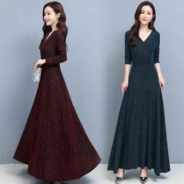 JXMYY products autumn fashion temperament slim slimming long sleeves long skirt wide lady long dress women 210412