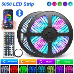 Strips LED Strip Lights RGB Bluetooth Flexible Ribbon 5-30M Waterproof Tape Diode 44Keys Remote Control With DC AdapterLED StripsLED