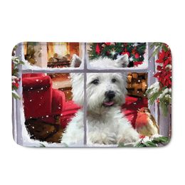 Carpets Home Doormat Christmas Westie Pattern Flannel Bathroom Anti-slip Carpet Floor Mats Welcome Door MatsCarpets