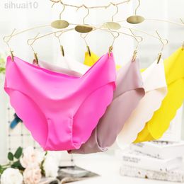 3 Pcs Women Panties Ice Silk Seamless Solid Ultra-Thin Layer Underpants Sexy Ruffles Smooth Lingerie briefs Female 115 L220801