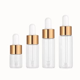 Glass Essential Oil Dropper Bottles Clear Mini 5ml 10ml 15ml 20ml Perfume Dropping Bottle Cosmetic Sample Vials with Gold Cap