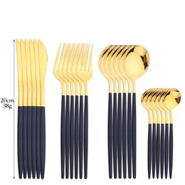 Flatware Sets 24pcs Dinnerware Set Black Gold Dessert Knives Forks Spoon Cutlery Stainless Steel Tableware Children With Rack SetFlatware