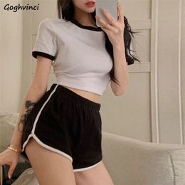 Sets Women Crop Top Workout Joggers Shorts Summer Patchwork Navel Tshirts Allmatch Sexy Slim Casual Breathable Aesthetic Mujer 220527