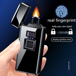 Real Fingerprint Lighter Luxury Big Arc Plasma USB 4 in 1 Smart Display Charge Flame Lighter Friends Gifts Torch