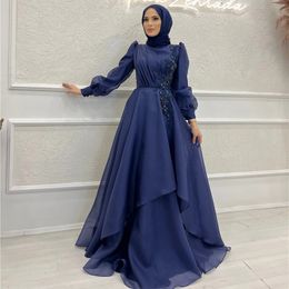 Vintage Appliques Hijab Muslim Prom Dresses Organza Saudi Arabic Formal Gown Dubai Kaftan Islamic Robes De Soirees 326 326