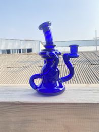 Hookahs,double uptake recycler,dark blue, glass bong factory direct supply to accept Personalised custom 14mm glass oil rigs