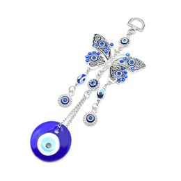 Decorative Objects & Figurines Turkish Blue Eyes Amulet Wall Protection Hanging Lucky Pendant Butterfly Wind Chimes Garden Home Decorations