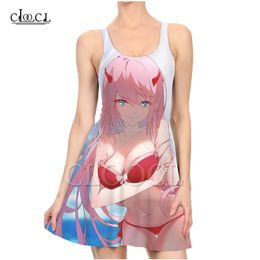 Anime Darling InThe Franxx Zero Two 3D Print Women Casual Fashion Sleeveless Dress Sexy Slim Beach Style 220617