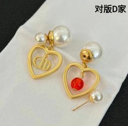 ruby crystals Canada - Heart Pearl Mixed Simple Brand Designer Stud 18K Gold Plated Small Sweet Wind Women Luxury Rhinestone Metal Round Double Letter Earring Jewelry Wholesale