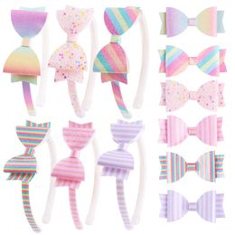 Europe Baby Girl Hair Clasp Cartoon Colorful Stripe Bowknot Barrette Hairhoop Kids Hairband Headband Princess Child Dance Performance Hair Accessory