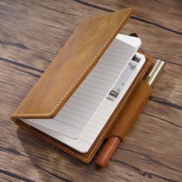 Brown Leather Notebook Handmade Portable Journal Notebook Retro Cowhide Travel Diary Outside Write Book Office Festival Men Gift 220401