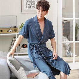 Men Summer sleep robes Comfortable long Kimono Bath Robe Home Pyjamas Bathrobe V-neck Sleepwear