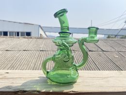 Hookahs,double uptake recycler,grass green, glass bong factory direct supply to accept Personalised custom 14mm glass oil rigs