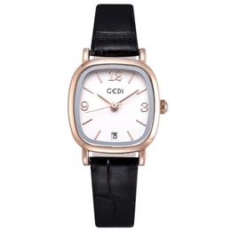 Luxury womens watches Square waterproof designer ladies leather belt calendar ins college style Korean version of the simple student watch female hdf