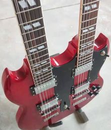 Double head electric guitar, high quality, wine red, 12 strings + 6 strings, silver hardware,Spot, lightning delivery