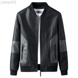 Spring Autumn Men Pu Leather Jackets Windbreaker Motorcycle Casual Patchwork Faux Outfit Plus Size L220801