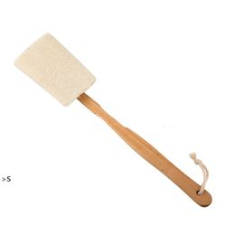 Natural Loofah Brush Bath Shower Exfoliating Body Scrubber with Long Wooden Handle Spa Massager BBA13014