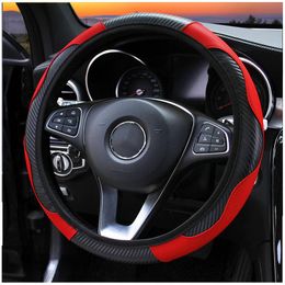 Steering Wheel Covers Car Cover Breathable Anti PU Leather Soft Slip Steering-Wheel Suitable 37-38cm With Carbon FiberSteering