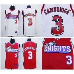 CeoA3740 Cambridge Jersey #3 Like Mike Knights Movie Basketball Jerseys White Red Stiched Name Number Jersey