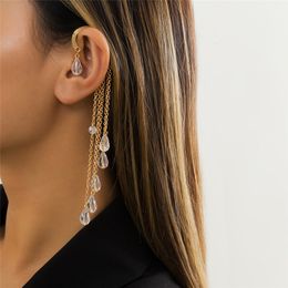 Dangle & Chandelier Kpop Long Tassel Transparent Crystal Clip Earrings No Pierced Ear Cuff Cartilage Fashion Jewellery Hanging Pendientes New