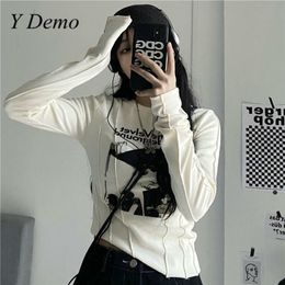 Y Demo Casual Slim T-shirt For Women O Neck Long Sleeve Grunge Letters Print Female Fashion Clothing 220402