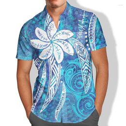 Мужские платья рубашки карманные рубашка с коротким рукавом мужчина синий 2022 Полинезийский ношение гавайской мужской полиэстер тату