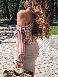 Women's Blouses & Shirts Sexy Top Female Clothes 2022 One Shoulder Long Sleeve Shirt Y2K Fashion Striped Blouse Spring Summer Loungewear Pin