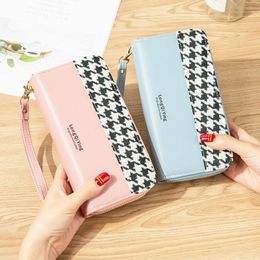 Wallets Houndstooth Fashion PU Leather Wallet Women's Luxury Long Zipper Leisure Mobile Phone Coin Pocket Multi-card Card Holder