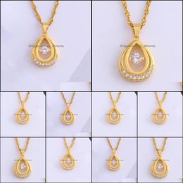 Pendant Necklaces Pendants Jewellery Teardrop Womens Chain Inlaid Cubic Zirconia 18K Yellow Gold Filled Cl Dhsim