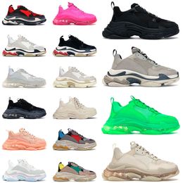 Designer Triple S Mens Womens Casual Designer preto branco Clear Clear Neon Green Rainbow Pink Crystal Fashion Sports Sneakers Trainers
