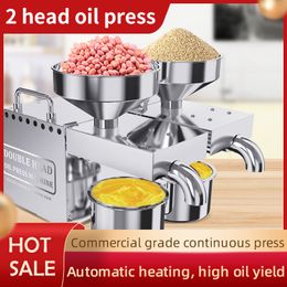 Oil Presser Extracting Machine Cold Hot Home Small Stainless Steel Sunflower Seeds Olive Oils Extractor Double Head Oil Press 2 Motor B02