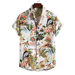 Mens White Hawaiian Floral Shirts Hipster Slim Fit Short Sleeve Beach Aloha Shirt Men Harajuku Streetwear Casual Chemise Homme L220704