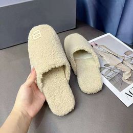 2022 NEW Design Women Autumn Winter House Furry Slippers Female Cross Fluffy Fur Home Slides Flat Indoor Floor warm Plush Shoes Ladies soft Slient Scuffs for Bedroom