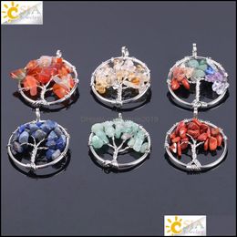 gemstone chips Canada - Pendant Necklaces Pendants Jewelry Csja Tree Of Life Wholesale Natural Chakra Gemstone Beads Chips Sier Charms For Necklace Choker Earring