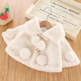 Cute Pompon Girl Fur Coat Autumn Winter Warm Jacket For Children Outerwear Plush Christmas Princess Baby Jackets Toddler Clothing J220718