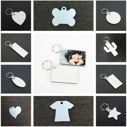 11 Styles Party Favour Sublimation Blank Keychain MDF Wooden Key Pendant Thermal Transfer Double-sided Ring White DIY Gift Key Chain sxaug08