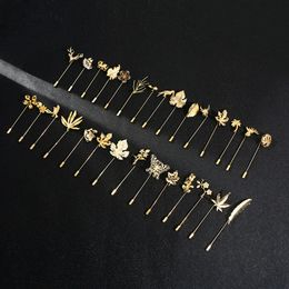 Metal Leaf Flower Brooches Gold Colour Animal Long Needle Lapel Pins for Women and Men Shirt Suit Badge Fashion Jewellery