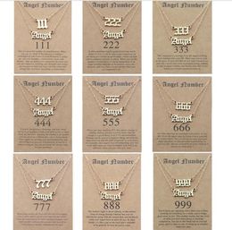 Angel Number Pendant Necklace Layered Necklace Wish Card 111 222 333 444 555 666 777 888 999 Numerology Lucky BFF Friendship Jewellery for Women Girls