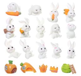 Easter Bunny Figurines Resin Cupcake Toppers Decorative Lovely Bunny Figures Mini Rabbit Decor Garden Carrot Mini Bunny Party Decor for Easter Party Supplies