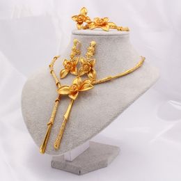 Luxury Flower Design Jewellery Set Necklace+Bracelet+Earrings+Ring 18k Ethiopian Arabia Indian Dubai African Wedding Party Gift