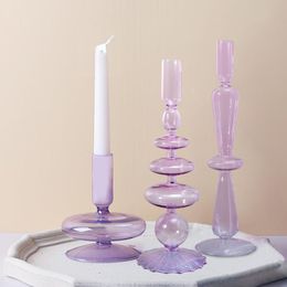 Vases Purple Glass Candle Holders Nordic Vase Bottle Flower For Wedding Living Room Home Accessories GiftVases