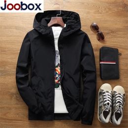 JOOBOX Spring Autumn New Slim Fit Young Men Hooded Jacket Thin Jackets Brand Casual Windbreaker Top Quality black s7xl T200102