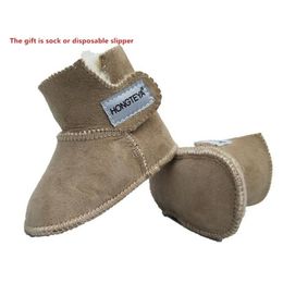 100% PURE Australian Sheepskin Handmade Baby Bootie Suede Winter Super Warm With fur Baby Boys Girls Boots Baby Shoes LJ201214