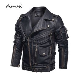 DIMUSI Winter Mens Leather Jacket Men Fashion Motorcycle PU Leather Jacket Cool Zipper Pockets Leather Coats Clothing 220816
