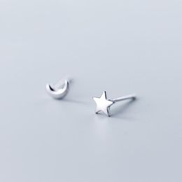 Stud MloveAcc 100% 925 Sterling Silver Star Moon Earrings For Women Small Cute Fashion Jewellery BrincosStud